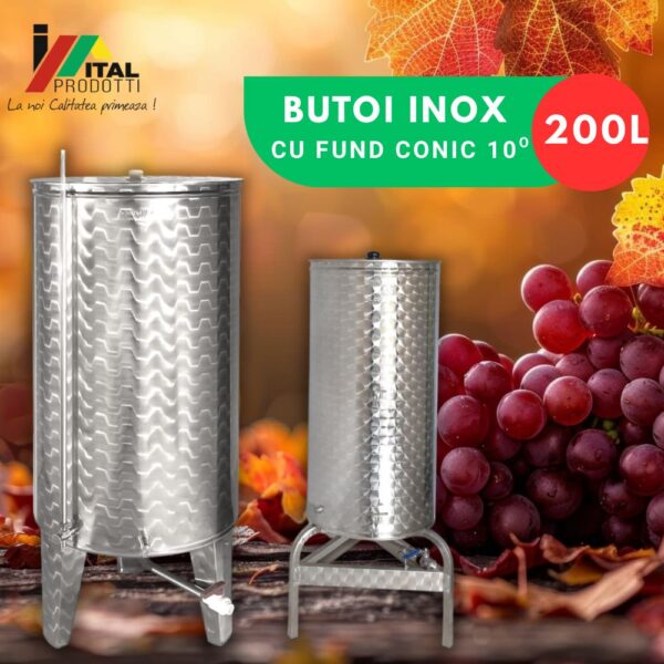 Butoi Inox 200 L cu fund conic 10°