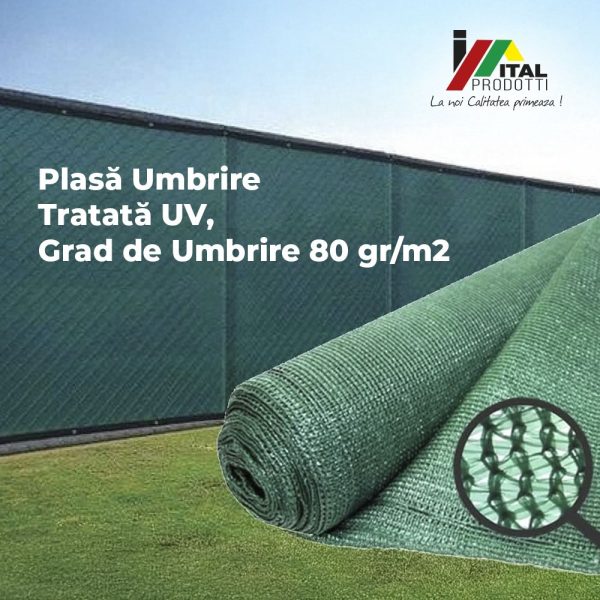 Plasa Umbrire 1.5 x 50 m, grad de umbrire 80 gr/m2, tratata UV