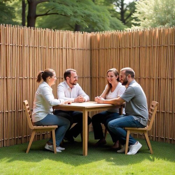 Gard din Bambus Natural instalat intr-o curte