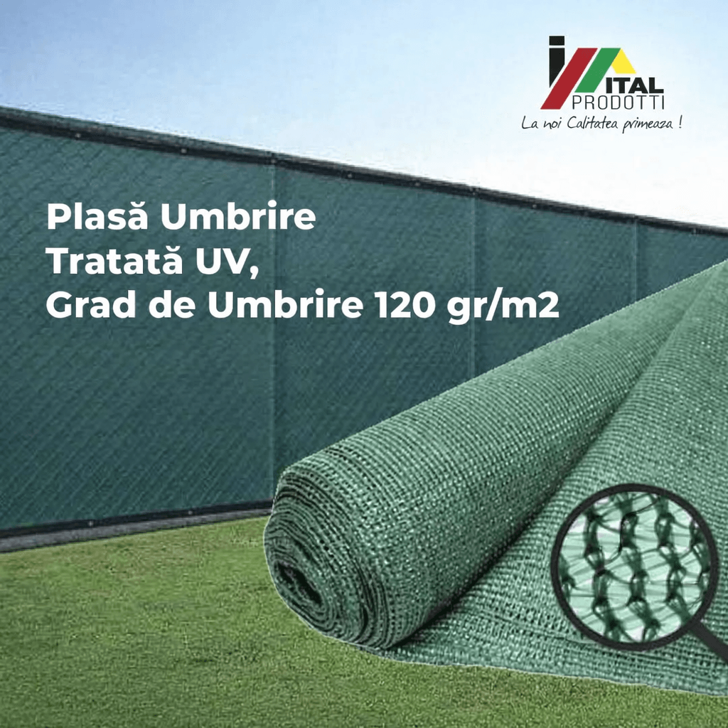 Plasa Umbrire 1.5 x 50 m, grad de umbrire 120 gr/m2, tratata UV
